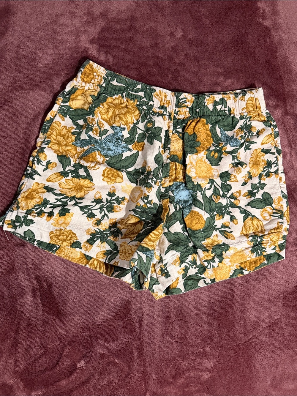 Abercrombie & Fitch Yellow Floral Linen Shorts
